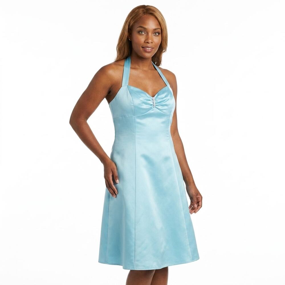 David's Bridal Halter Sweetheart A-Line Dress Solid Sleeveless Women Size L